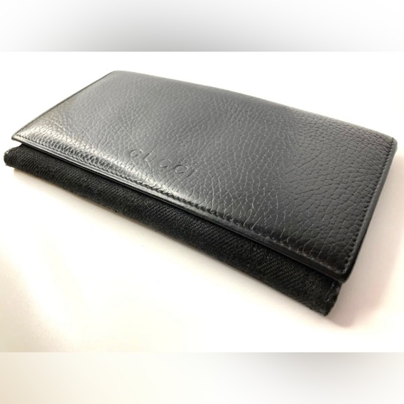 GUCCI VINTAGE GUCCISSIMA GG CANVAS LEATHER LONG WALLET BLACK - Picture 3 of 16